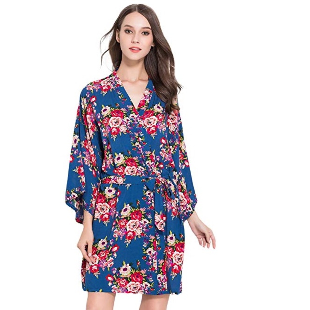 Floral Robe in navy - Picture 1 of 5